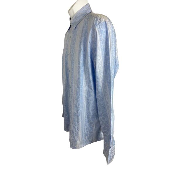 Bugatchi Uomo Button Shirt Size M Long Sleeve Cotton Light Blue Textured Floral - Picture 4 of 7